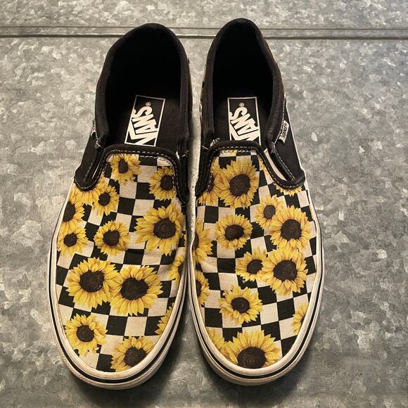 Vans Asher Sunflower Checkered Slip On Shoes Womens 8 Canvas Sneakers Indie - Picture 2 of 12
